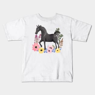 Black horse in watercolor Kids T-Shirt